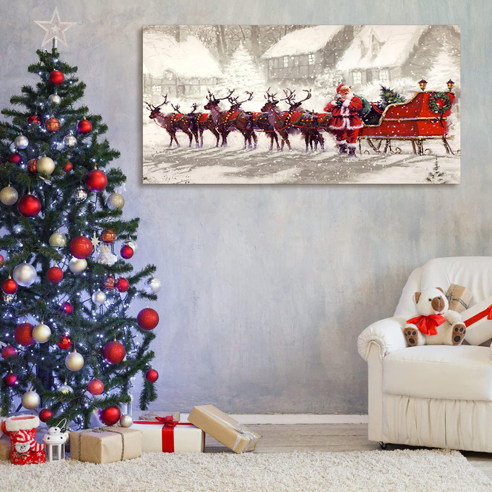 Christmas Cheer: Santa & Reindeer Canvas Art