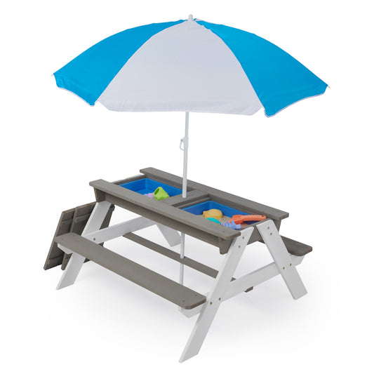 Fun & Play Kids Picnic Table with Umbrella and Sand & Water Area