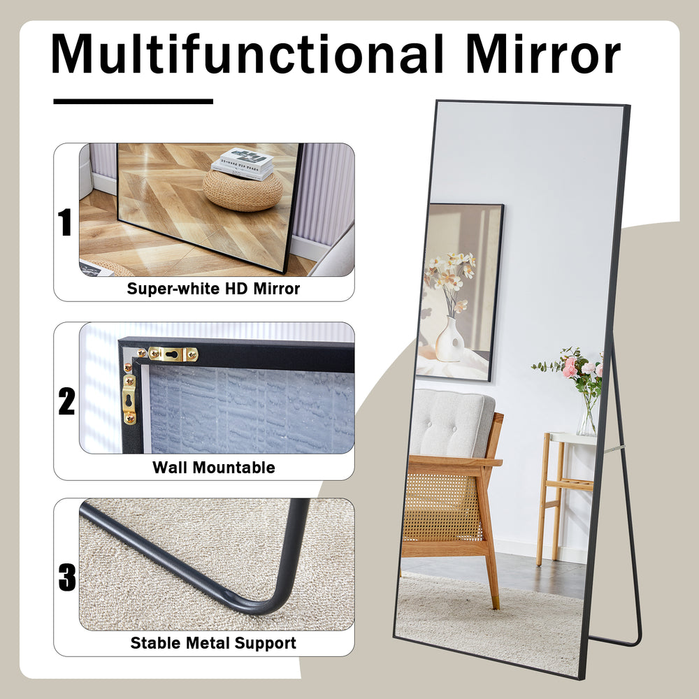 Chic Full-Length Black Wood Mirror