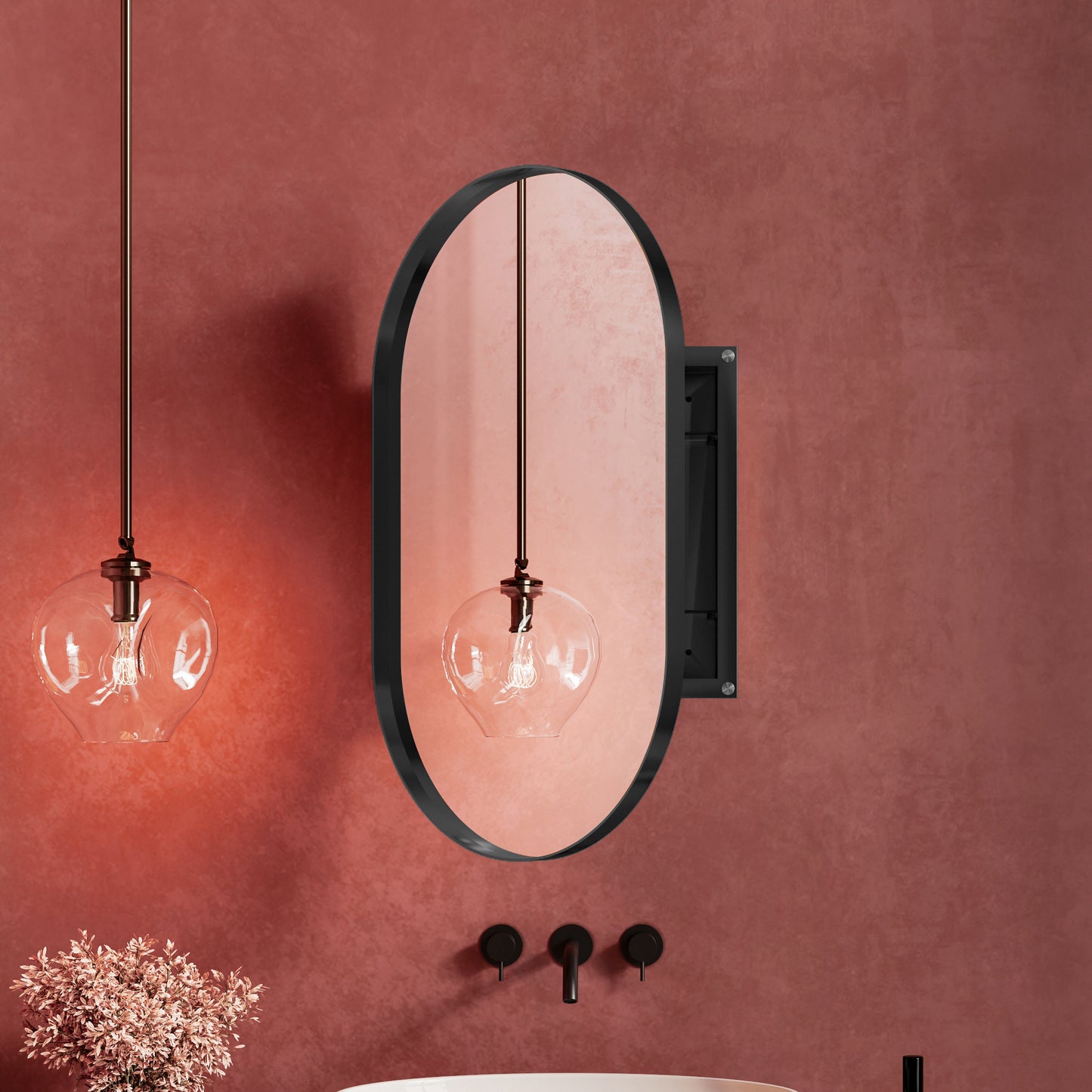 Sleek Oval Mirror Medicine Cabinet with Adjustable Shelves