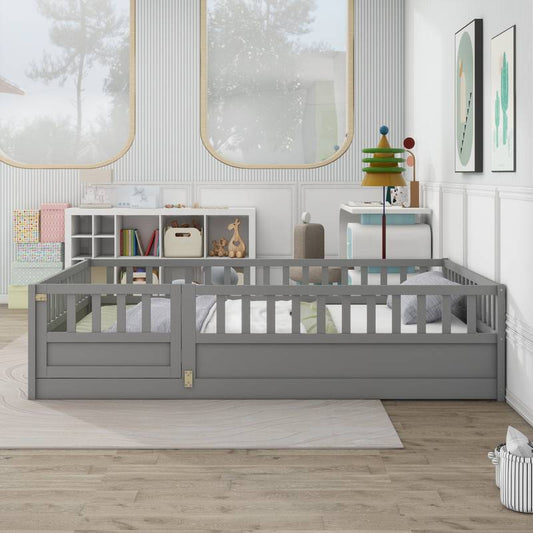 Cozy Montessori Floor Bed with Safe Barrier - Grey