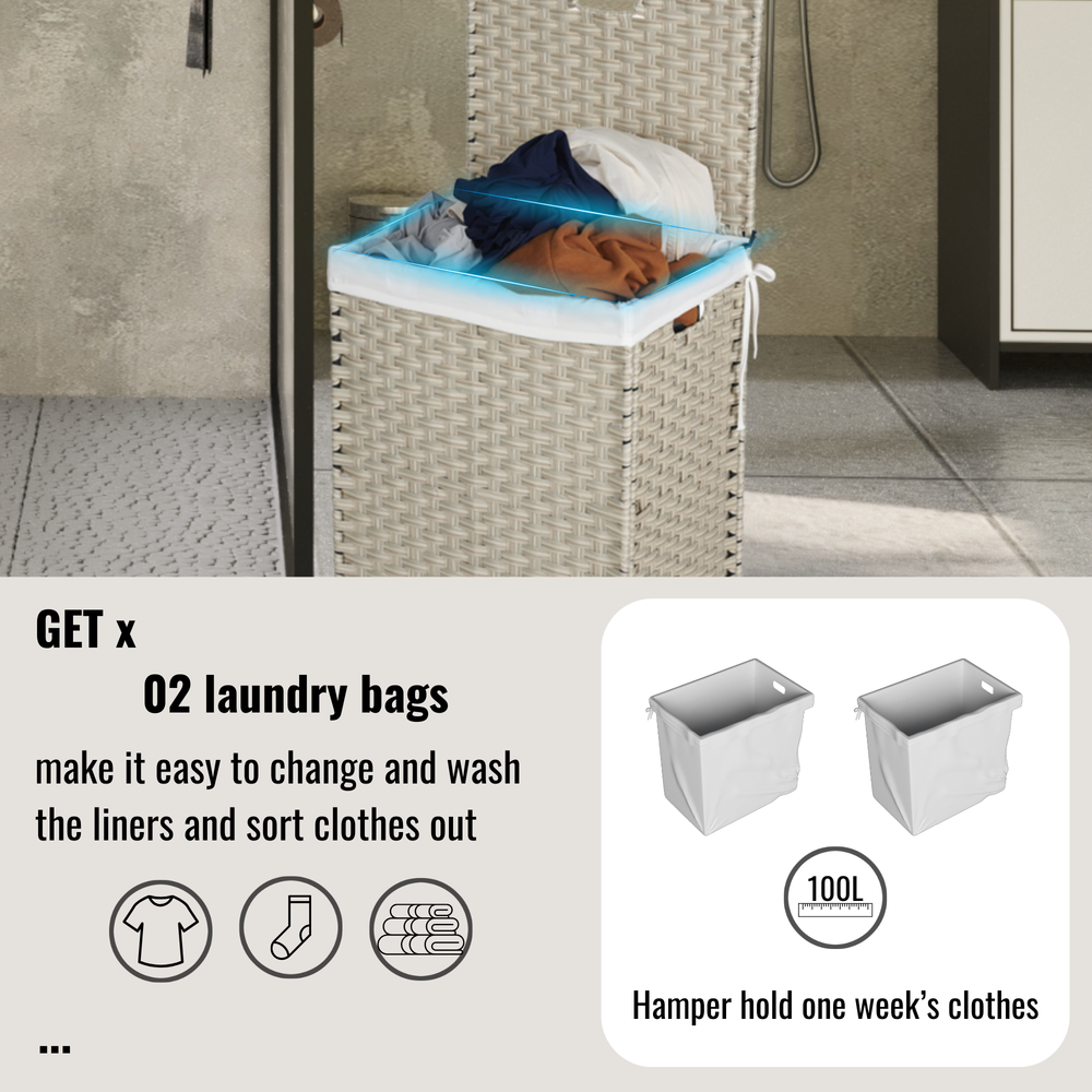 Stylish Grey Laundry Hamper with Removable Bags