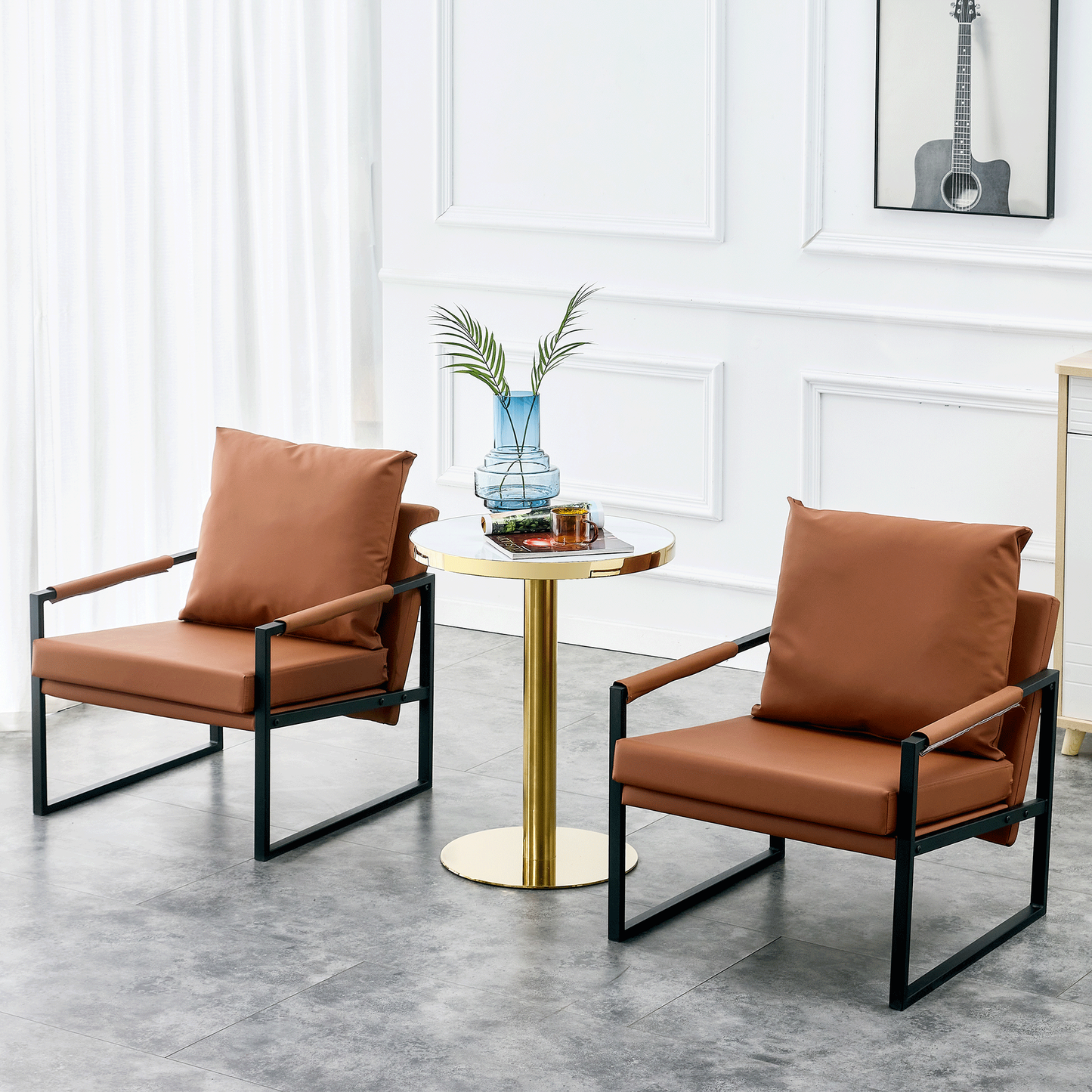 Chic Mid-Century PU Leather Armchair