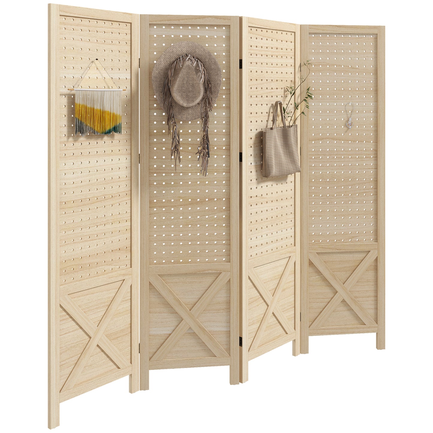 Natural Wood Folding Privacy Screen