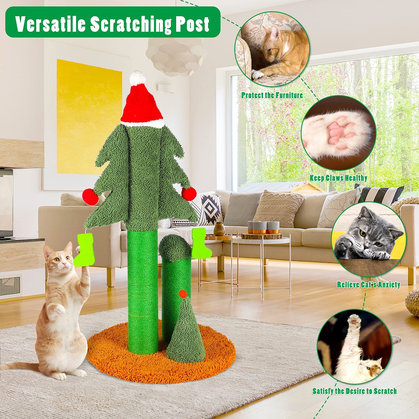 Festive Cat Tree Scratcher with Teaser Balls