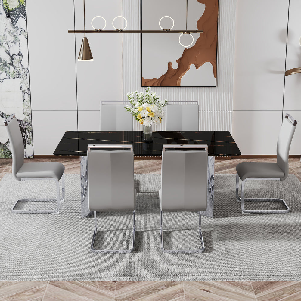 Sleek Black Marble Dining Table