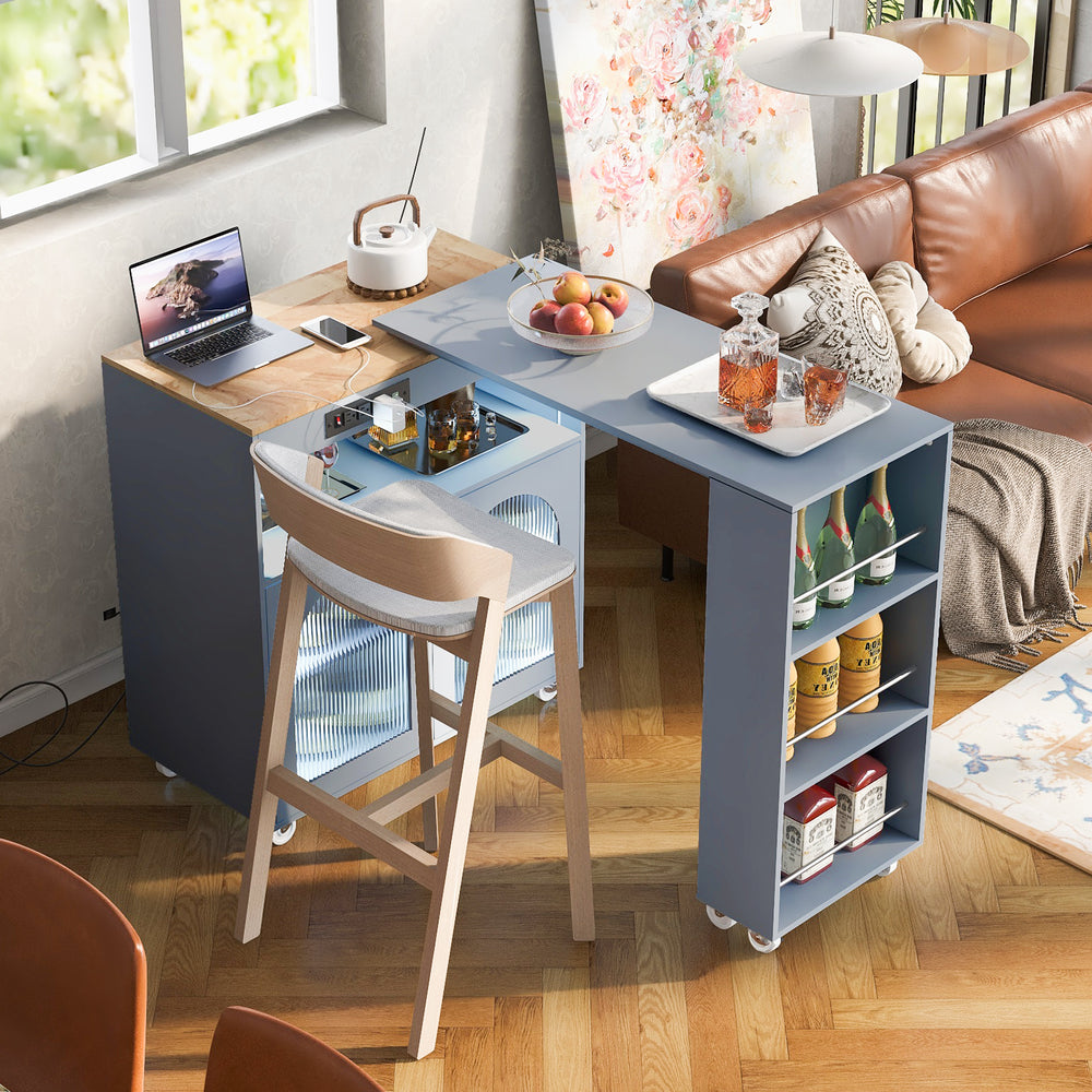 Versatile Rolling Kitchen Island with LED Lights and Storage