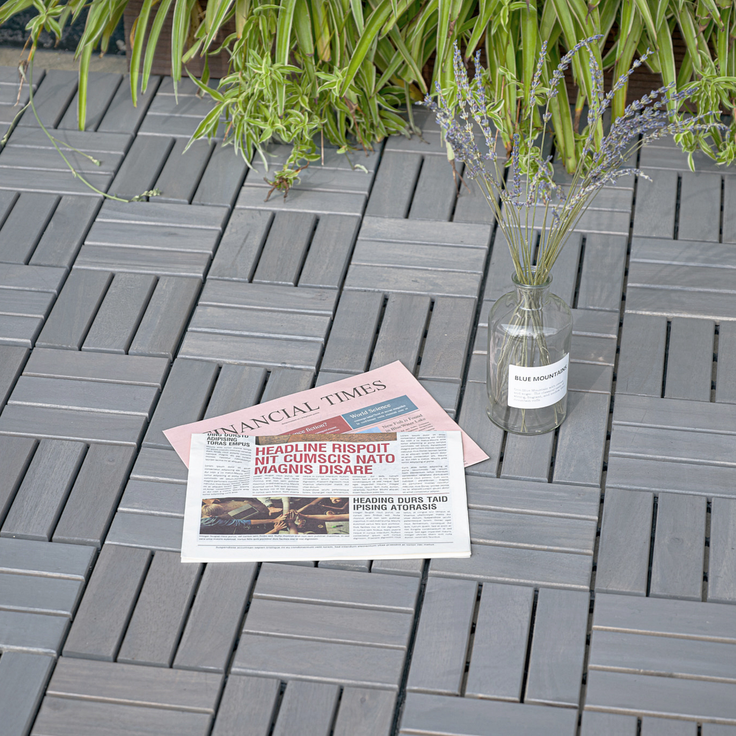 Acacia Interlocking Deck Tiles - Light Gray Outdoor Flooring