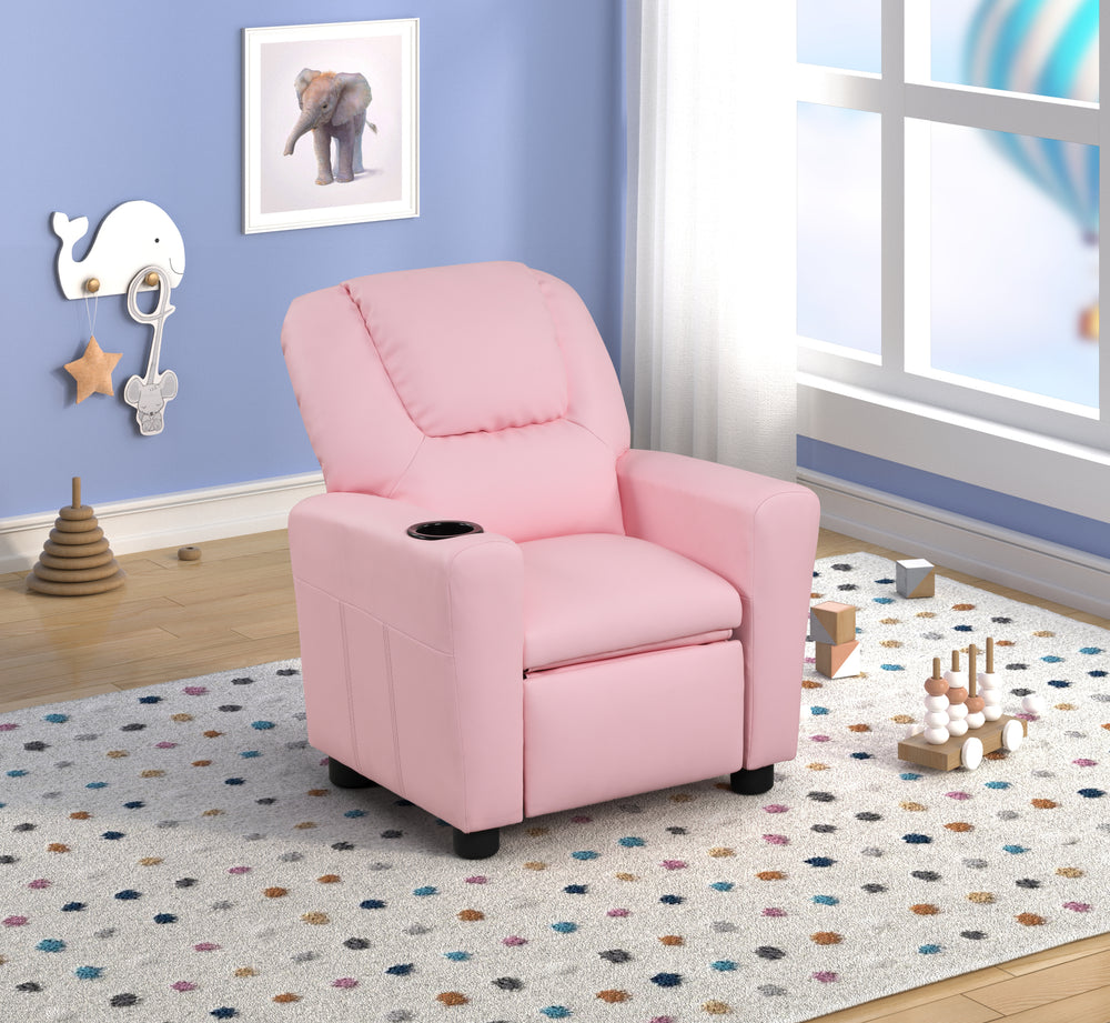 Cozy Pink Kids Recliner with Cupholder