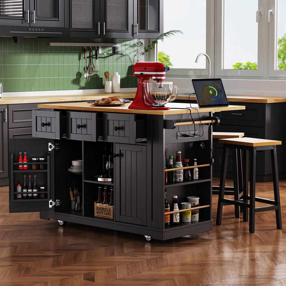 Multi-Functional Rolling Kitchen Island with Drop Leaf & Storage