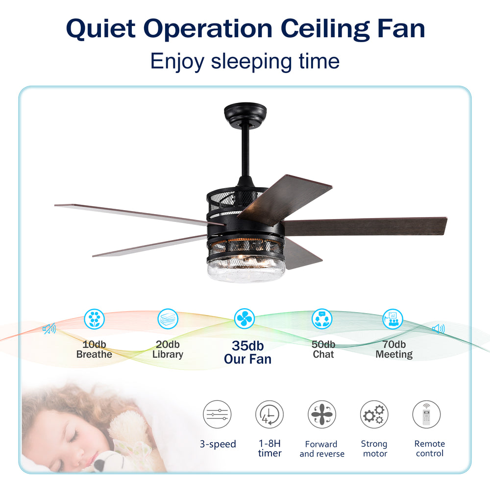 Sleek Matte Black Ceiling Fan with Remote and Optional Glass Shade