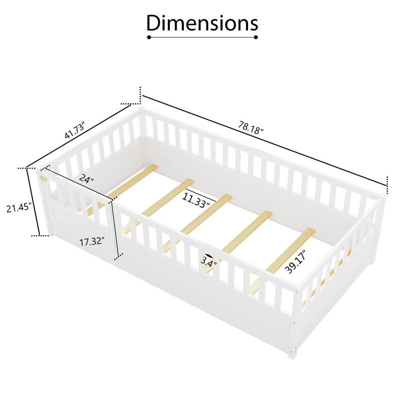 Cozy Montessori Twin Floor Bed with Safe Barrier