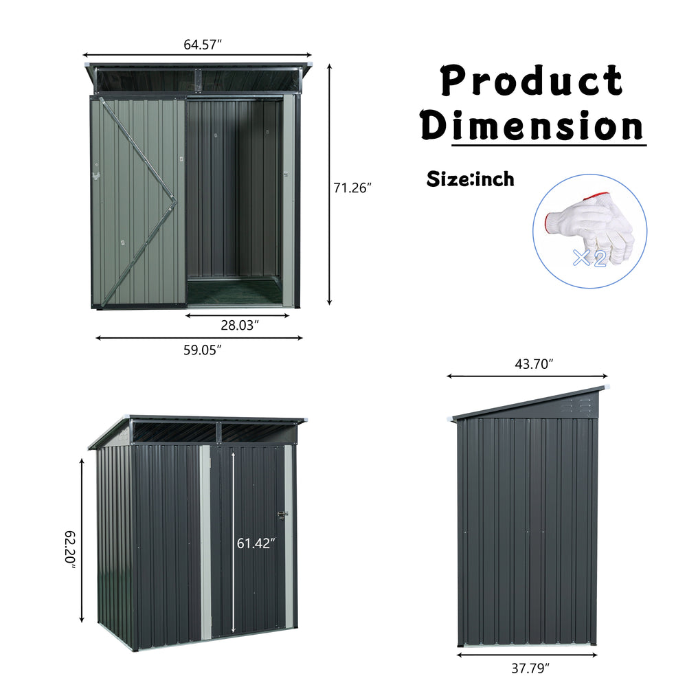 Gray Outdoor Metal Storage Shed with Clear Panels