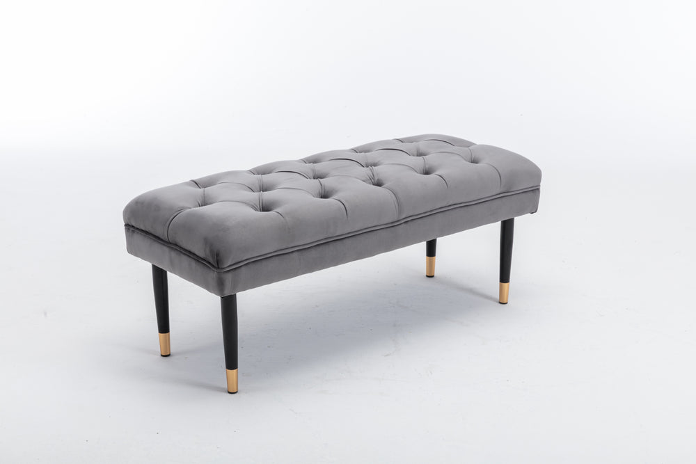 Chic Velvet Tufted Bench with Metal Legs