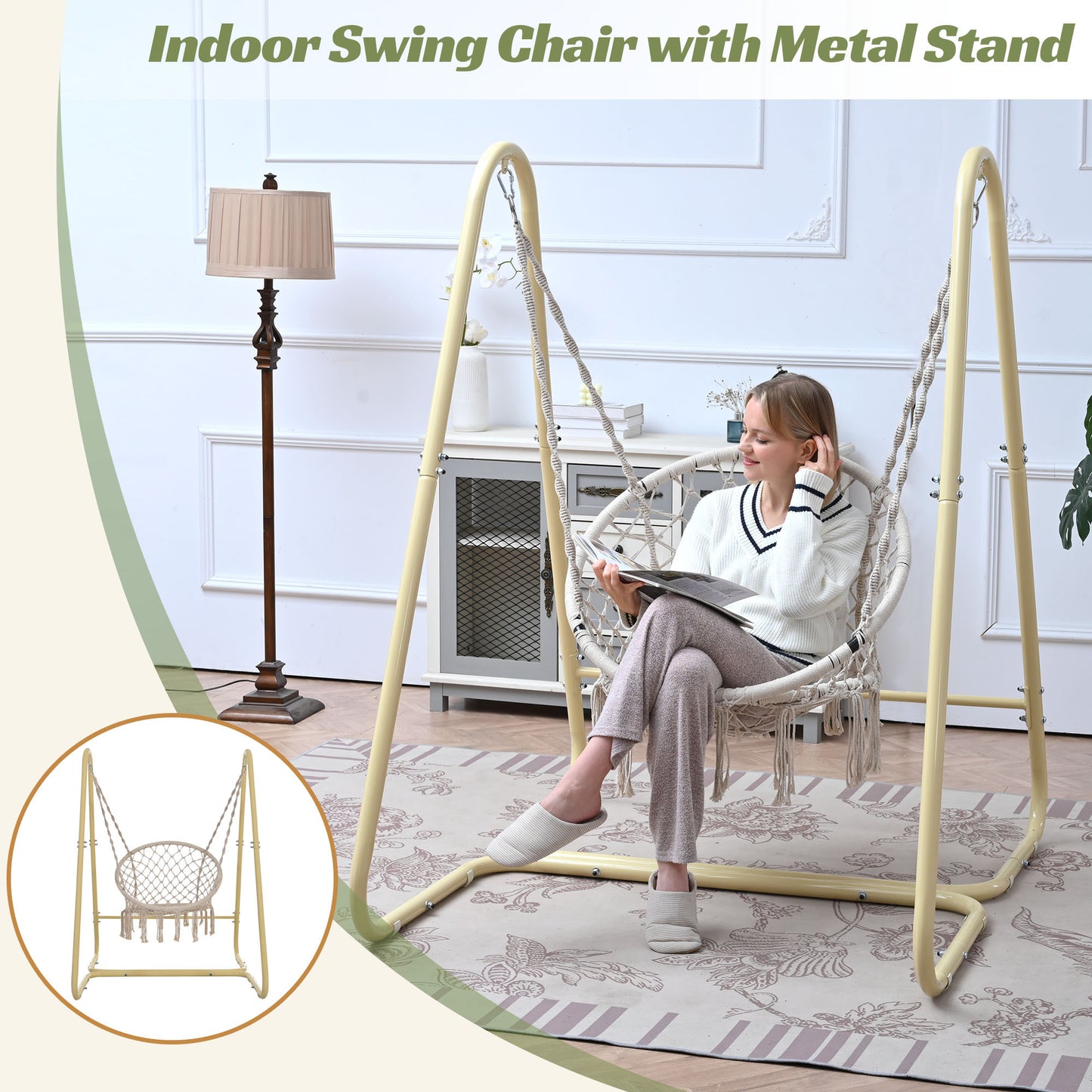 Cozy Macrame Swing Chair with Stand