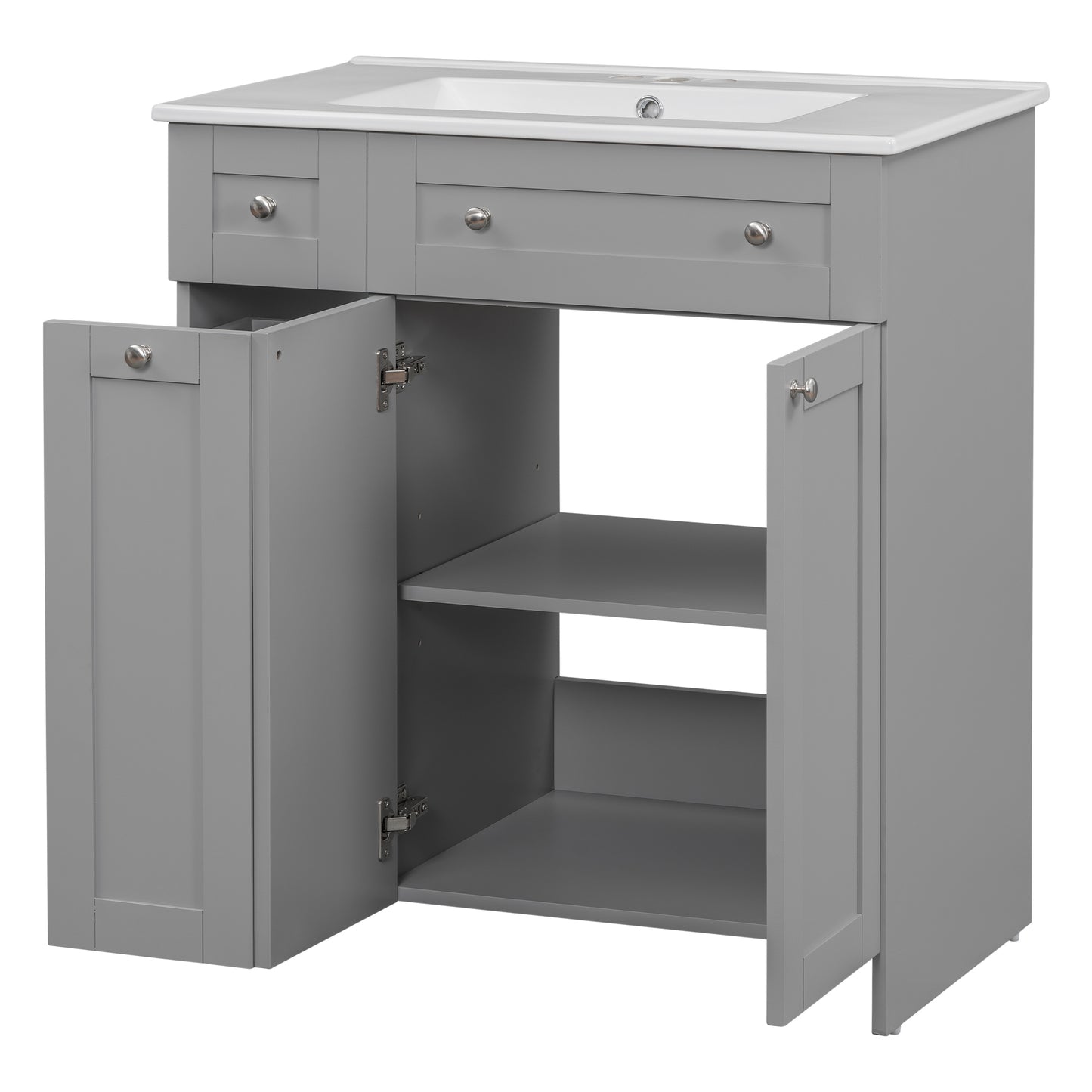 Sleek Grey Bathroom Vanity with Spacious Storage & Elegant Sink