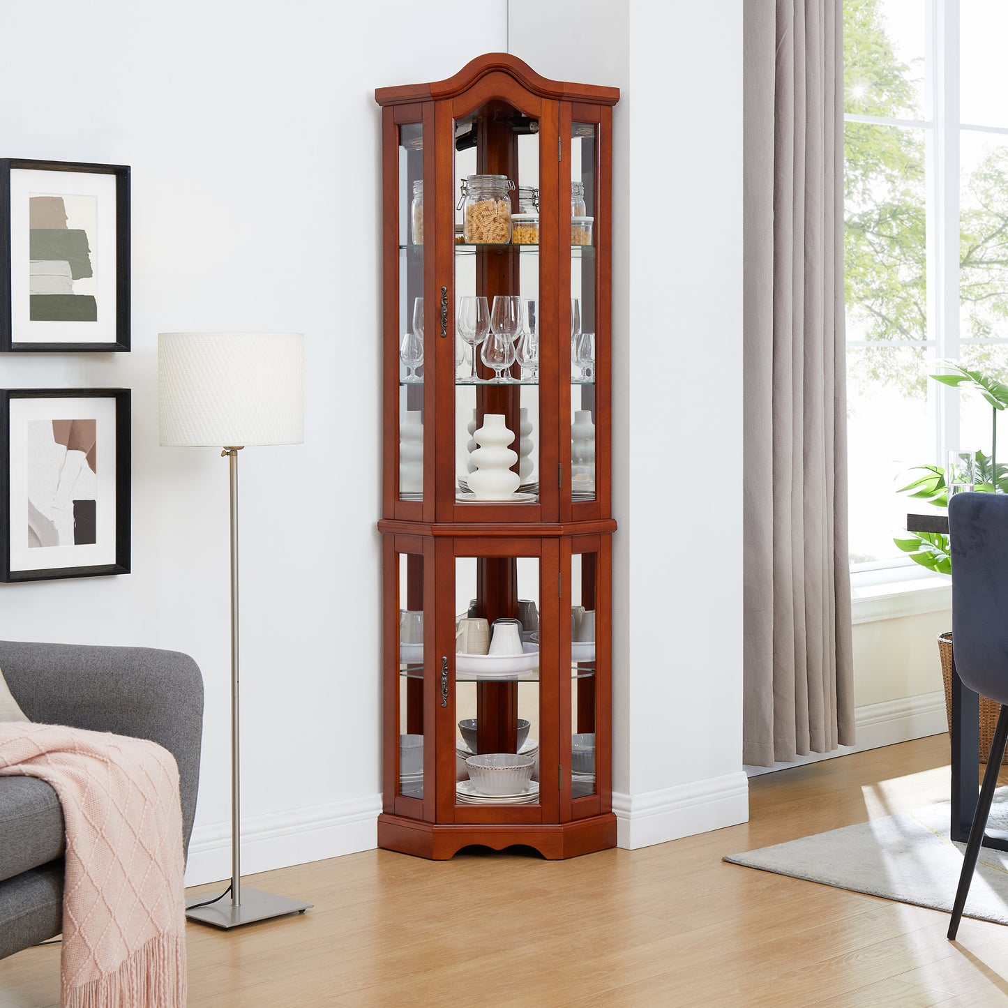 Chic Corner Curio Cabinet with Adjustable Shelves