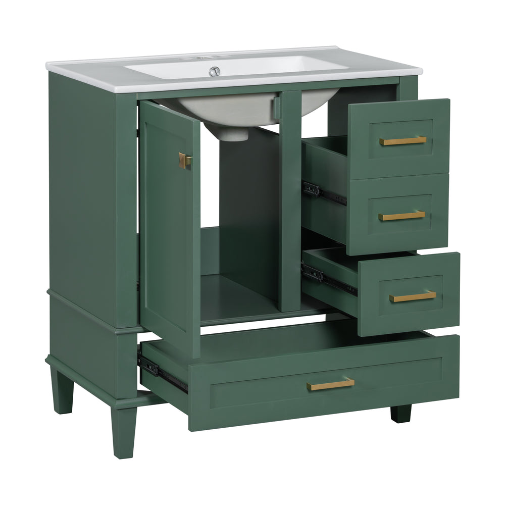 Chic Green Bathroom Vanity with Sink and Soft-Close Drawers