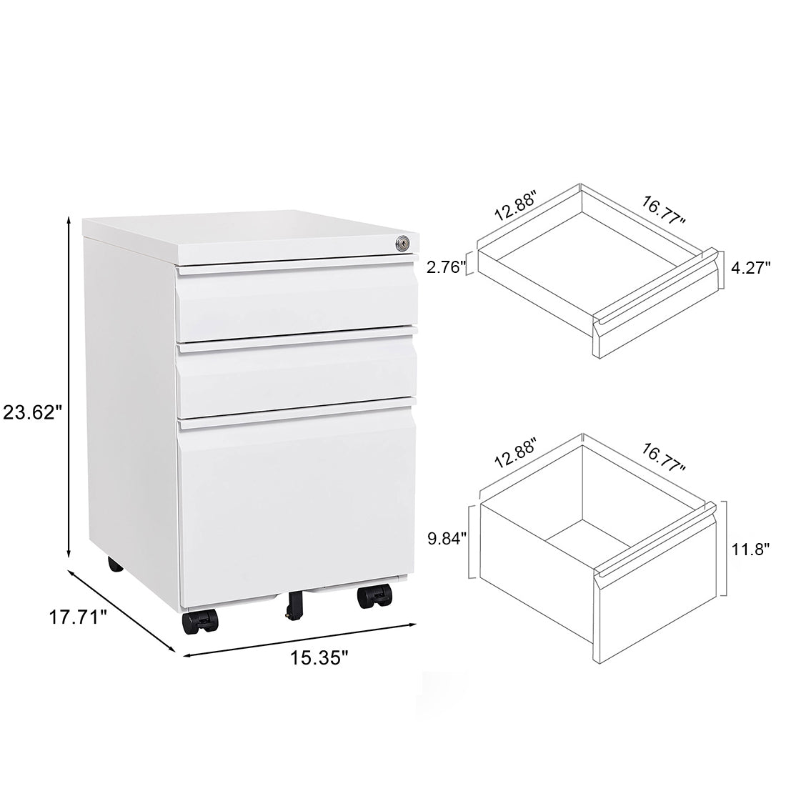 Lockable Mobile File Cabinet - Sleek Office Storage on Wheels