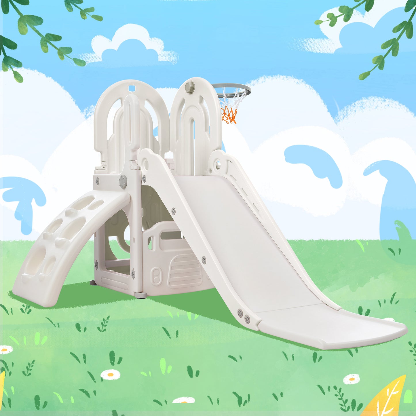 Playtime Adventure Climber with Slide and Basketball Hoop