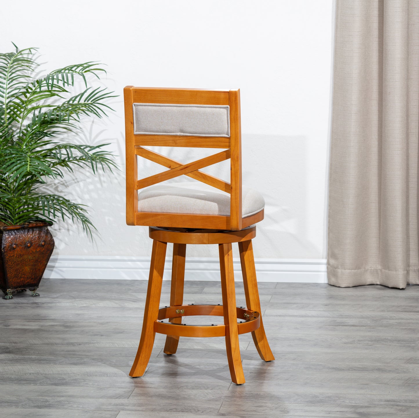 Swivel Comfort X-Back Stool in Natural with Beige Seat