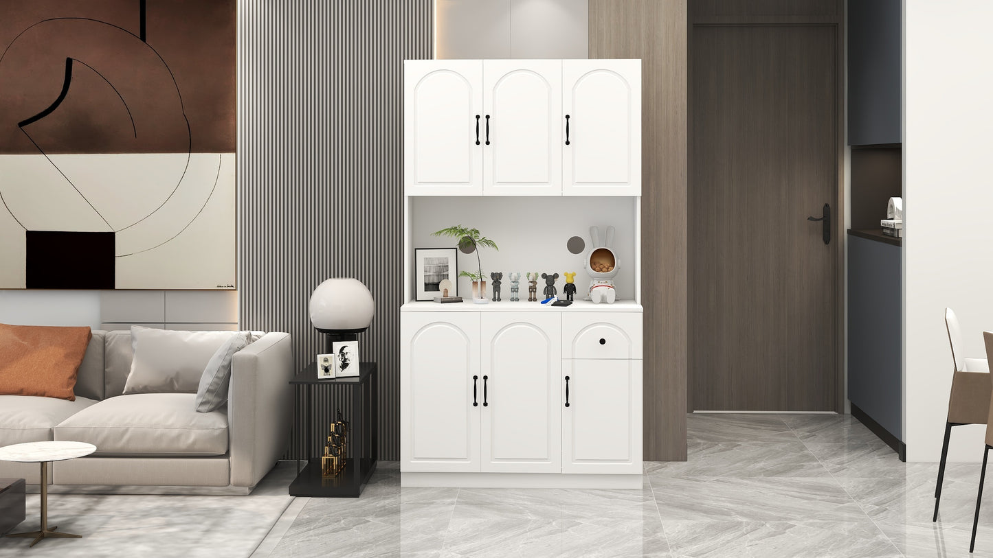 Charming White Kitchen Pantry with Countertop & Adjustable Shelves