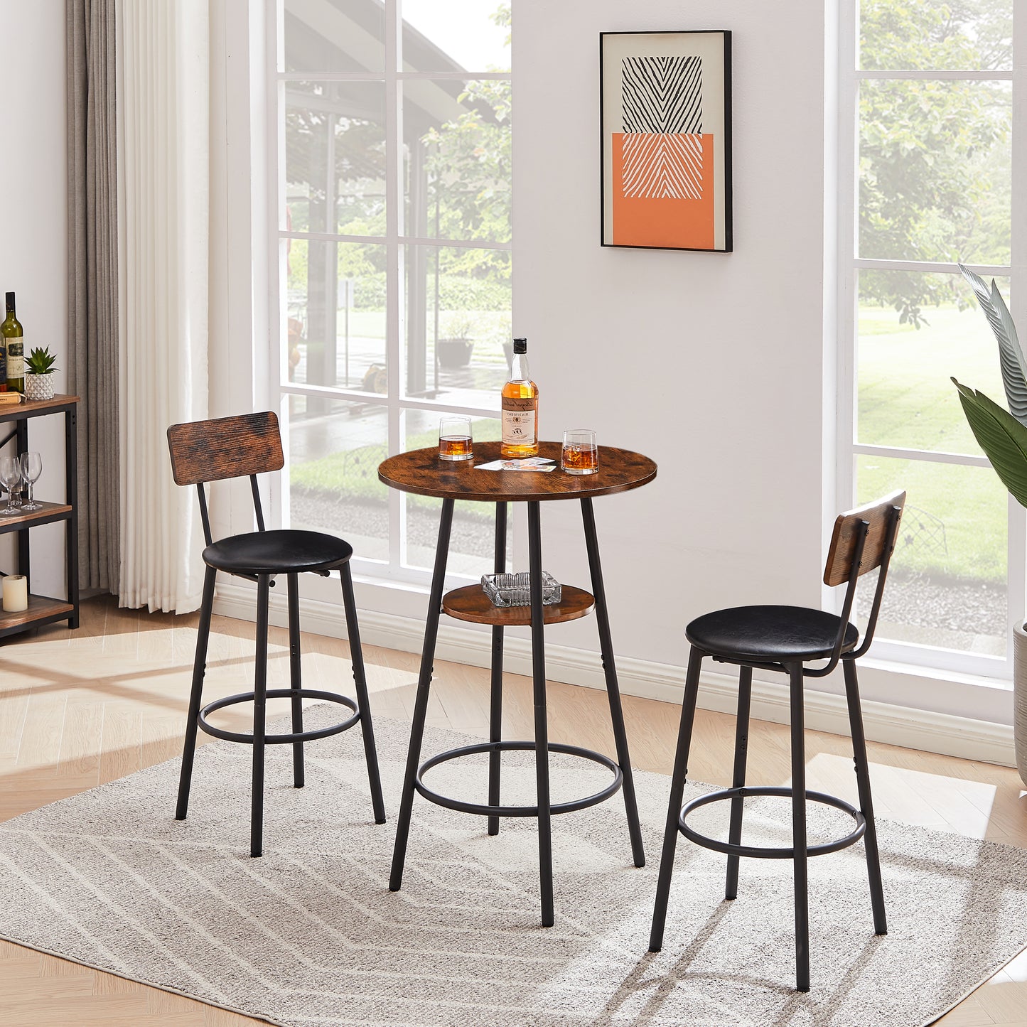 Rustic Charm Bar Stool Duo with Shelf and Backrest