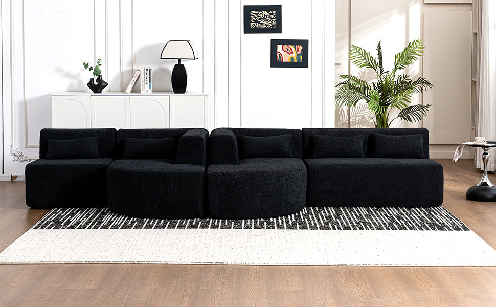 Chic Black Modular Sofa with Loungers and Plush Pillows