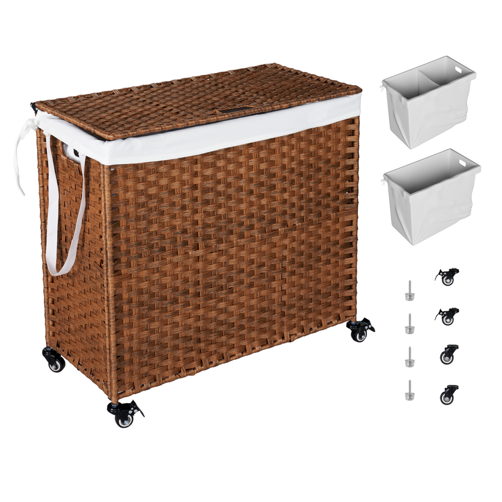 Stylish Brown Laundry Hamper with Lids and Wheels