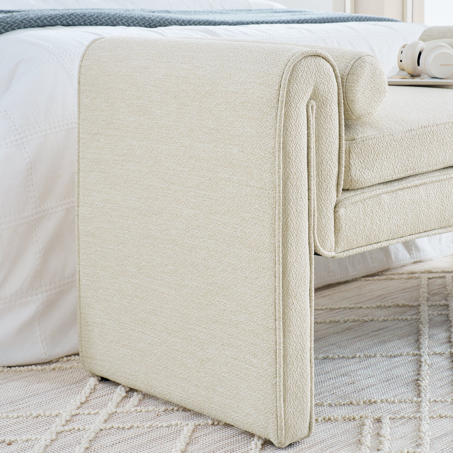 Chic Beige Linen Storage Stool