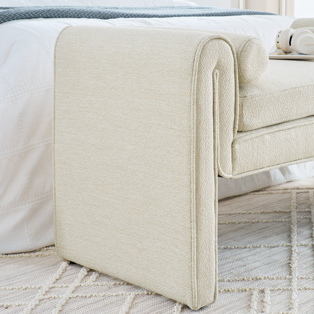 Chic Beige Linen Storage Stool