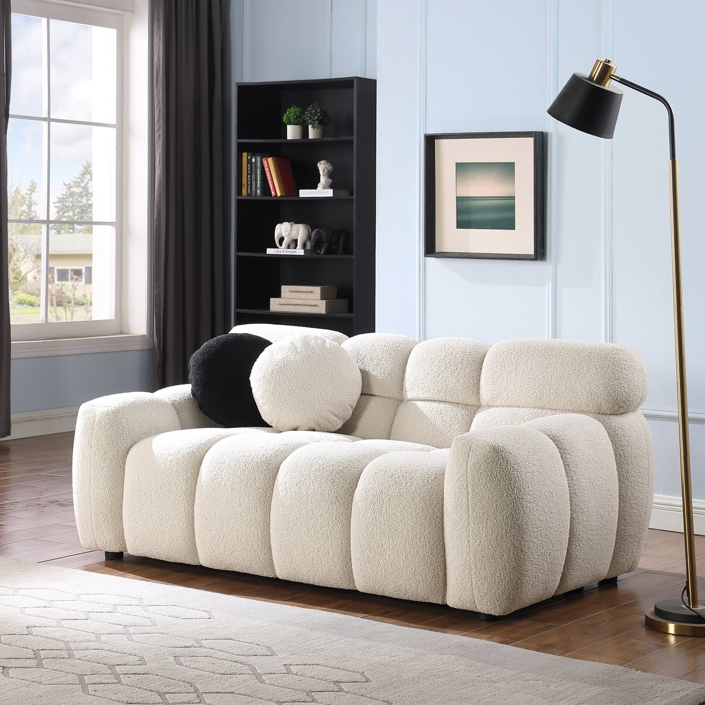 Cozy Beige Boucle Marshmallow Sofa for Two