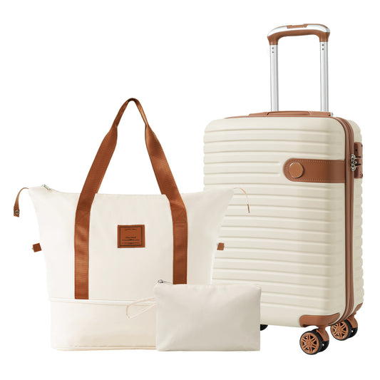 Chic Travel Trio: Lightweight Cream Carry-On Luggage Set