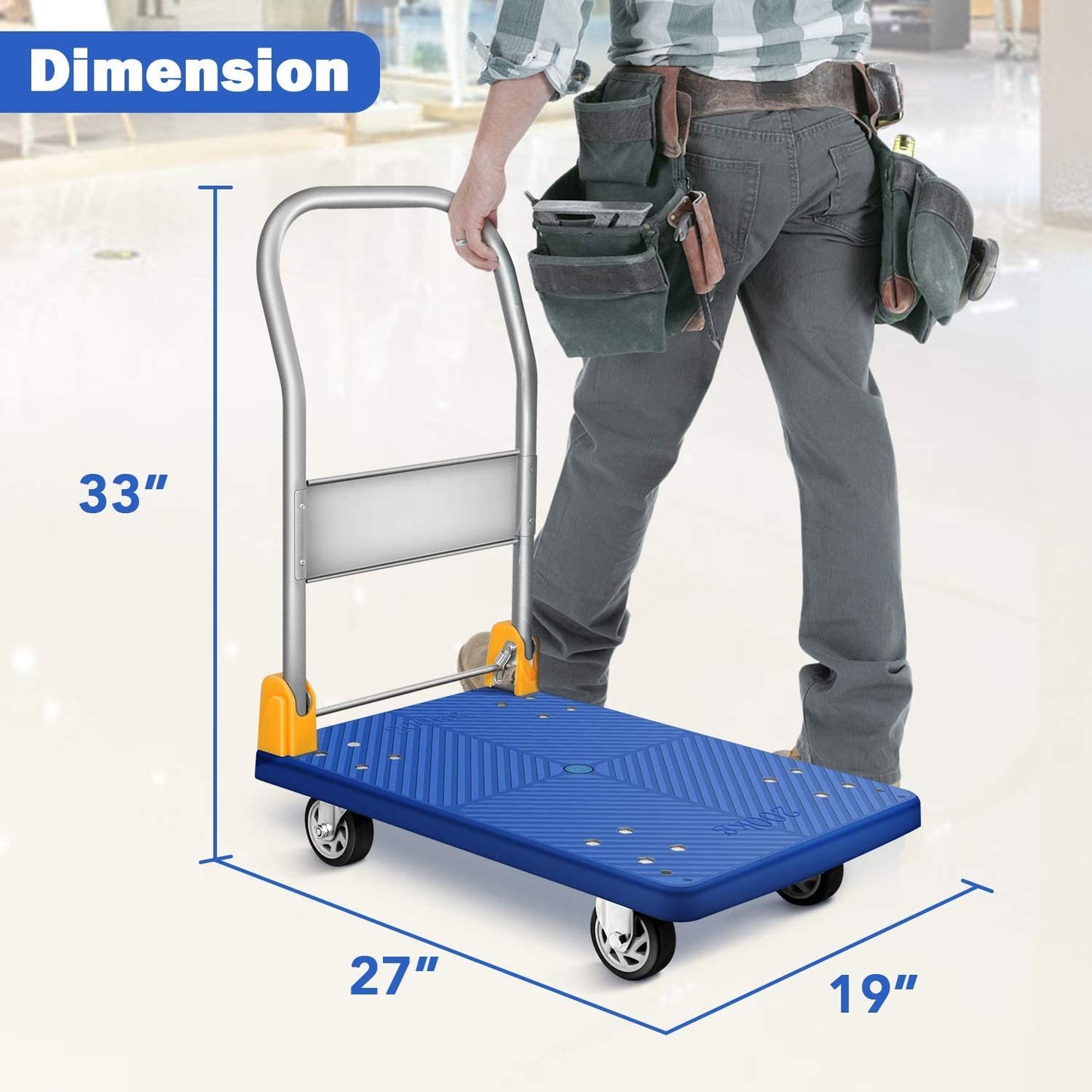 Handy Blue Folding Platform Cart with Swivel Wheels