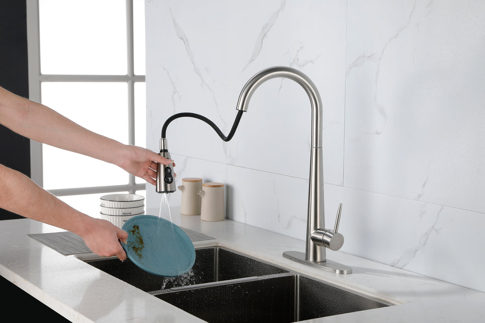 Sleek Brushed Nickel Kitchen Faucet with Pull-Down Sprayer