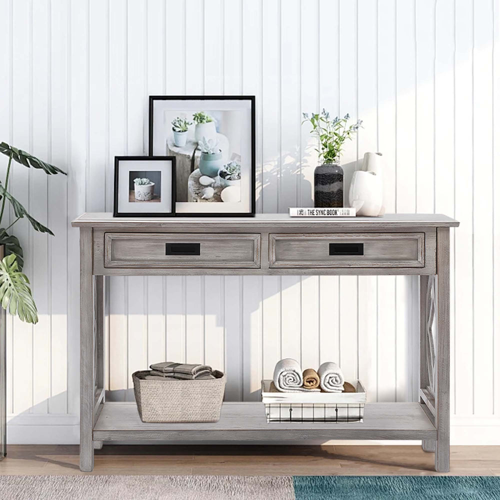 Chic Whitewashed Console Table with Drawers