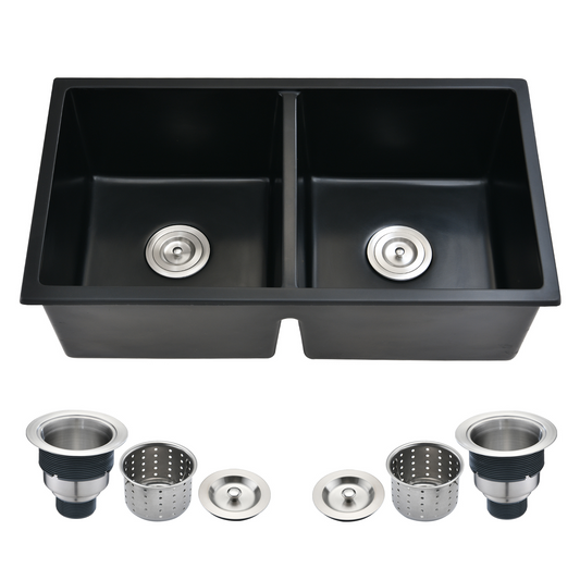 Double Bowl Undermount Kitchen Sink with Strainer