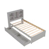 Cozy Grey Twin Bed with USB Charging & Storage Headboard