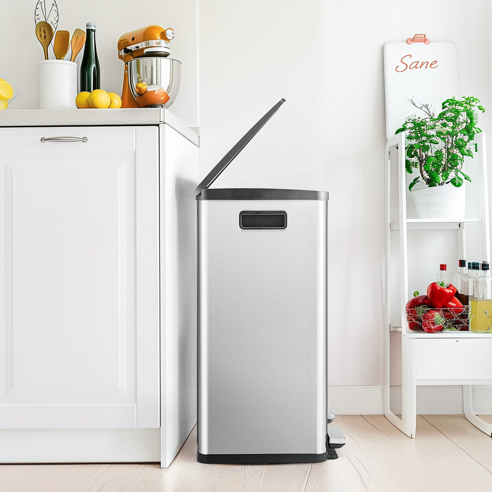 Sleek Dual-Compartment Stainless Steel Trash Can