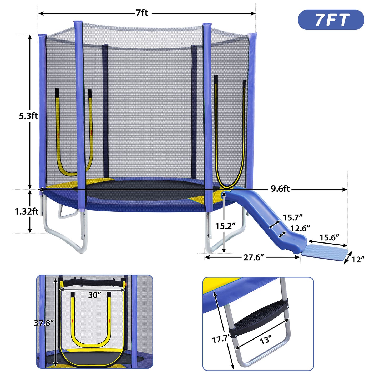 Kid's Joy Trampoline with Slide & Safety Net