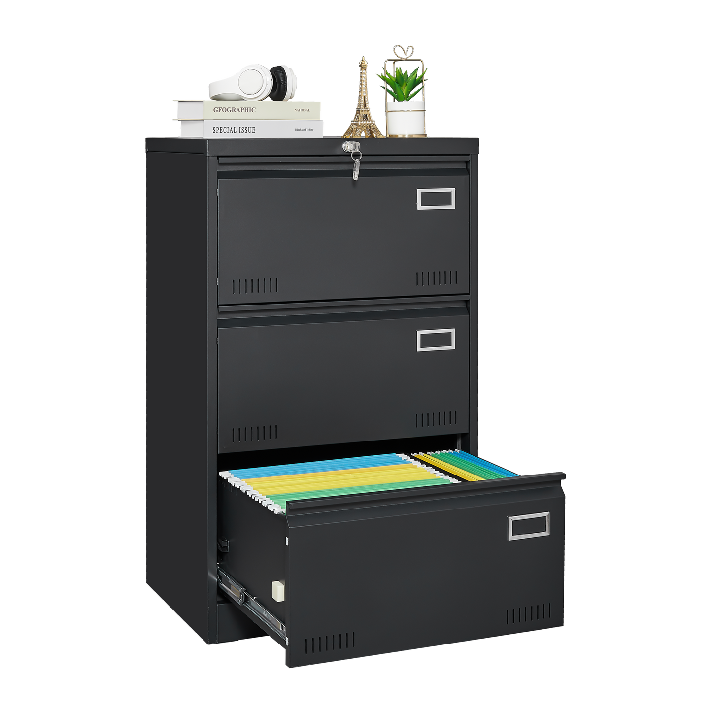 Secure & Stylish 3-Drawer Filing Cabinet