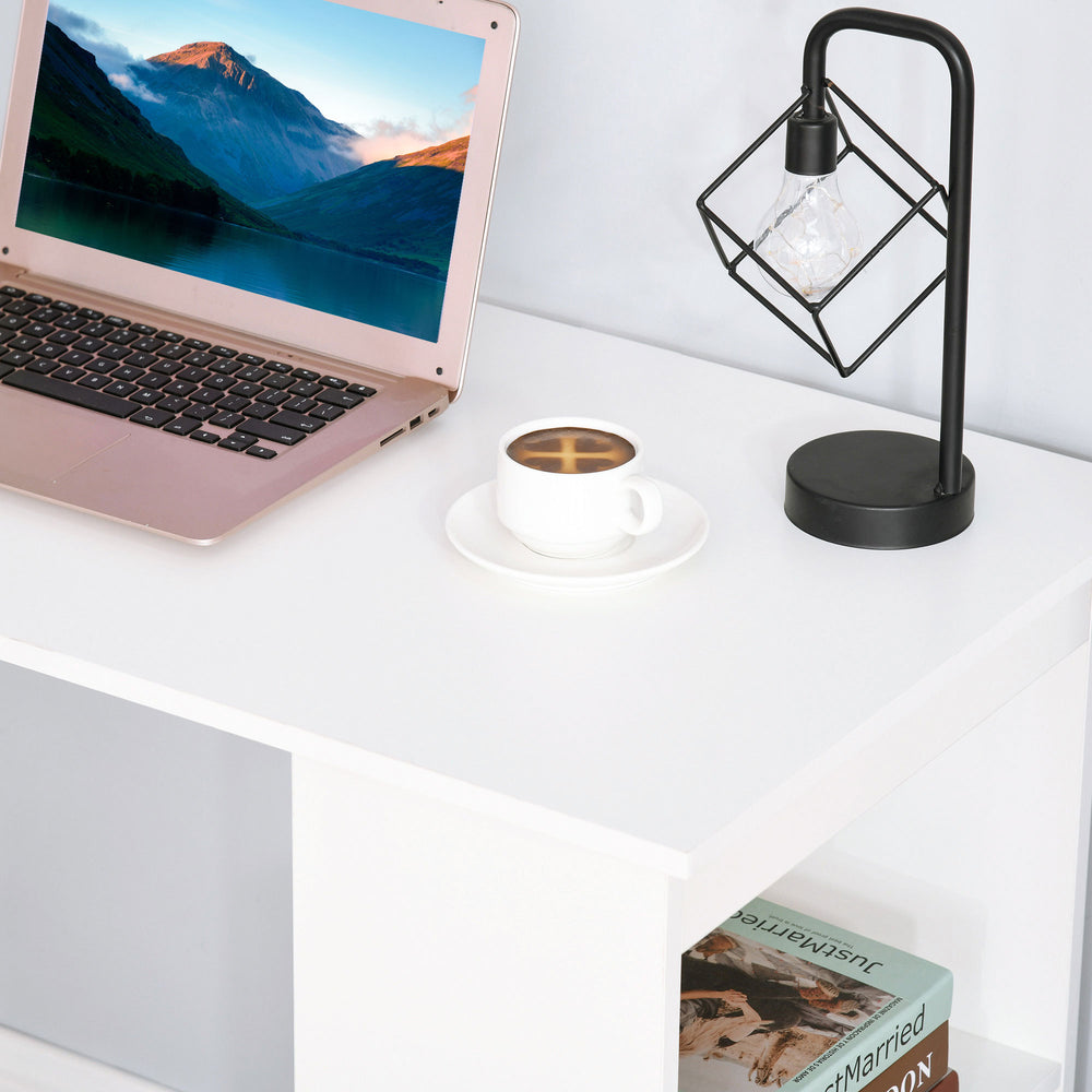 Sleek White Desk with 6-Tier Bookshelf