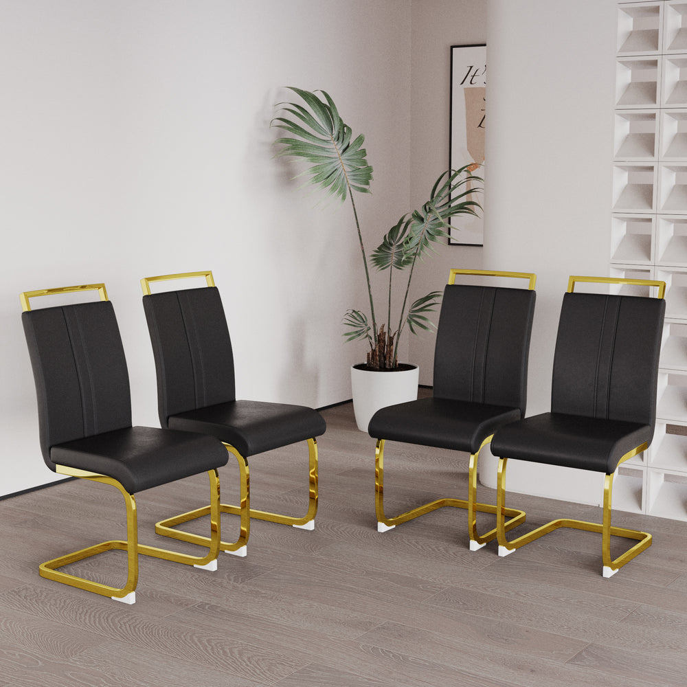 Chic Faux Leather Dining Chairs with Gold Legs - Set of Two