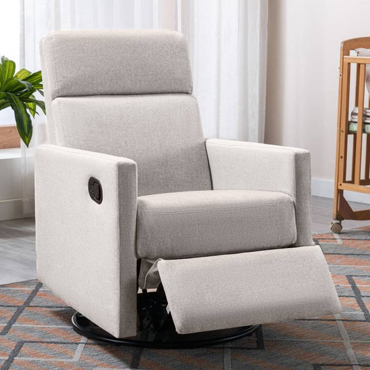 Cozy Swivel Nursery Rocker in Tan