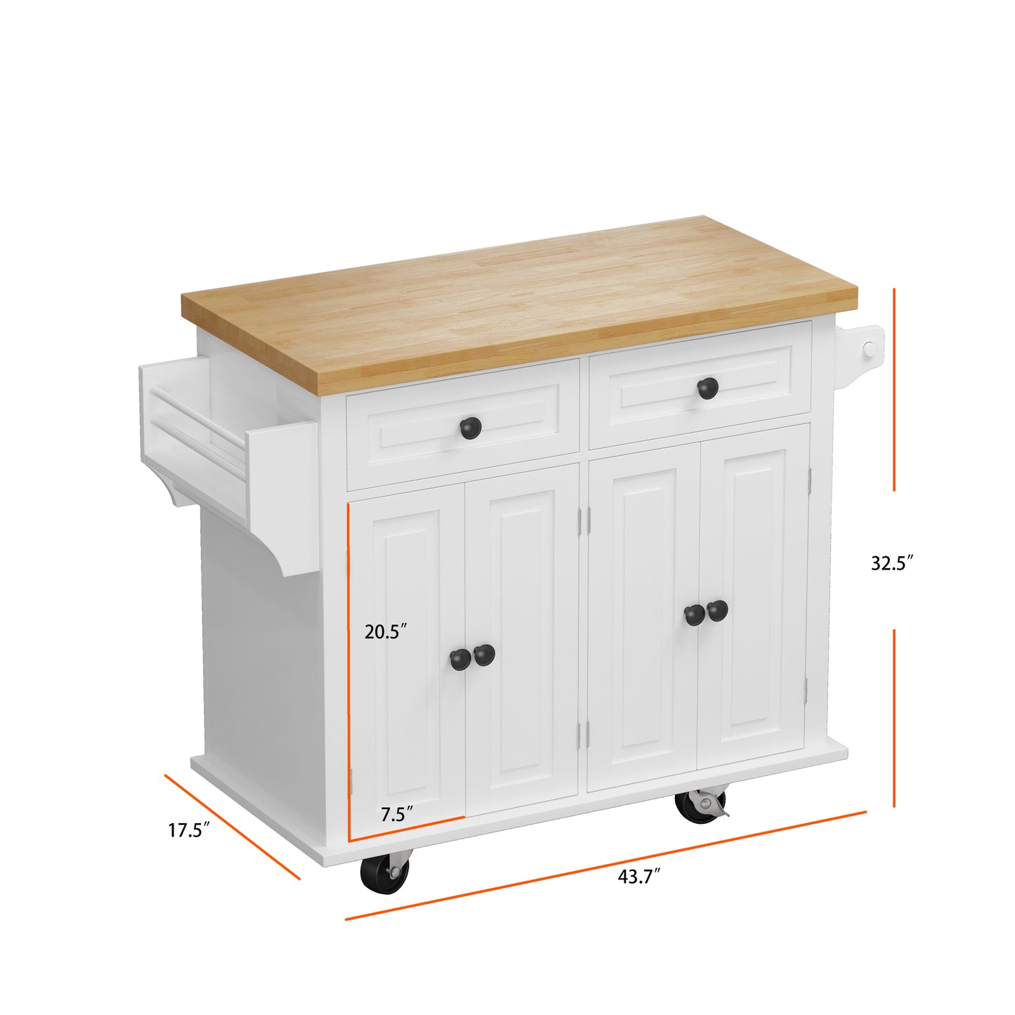 Versatile White Kitchen Island Cart with Storage & Locking Wheels