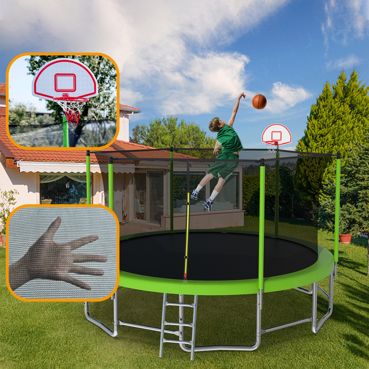 Bounce & Shoot Trampoline Adventure with Balance Bar & Safety Net