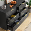 Sleek Black 6-Drawer Dresser with Gold Accents