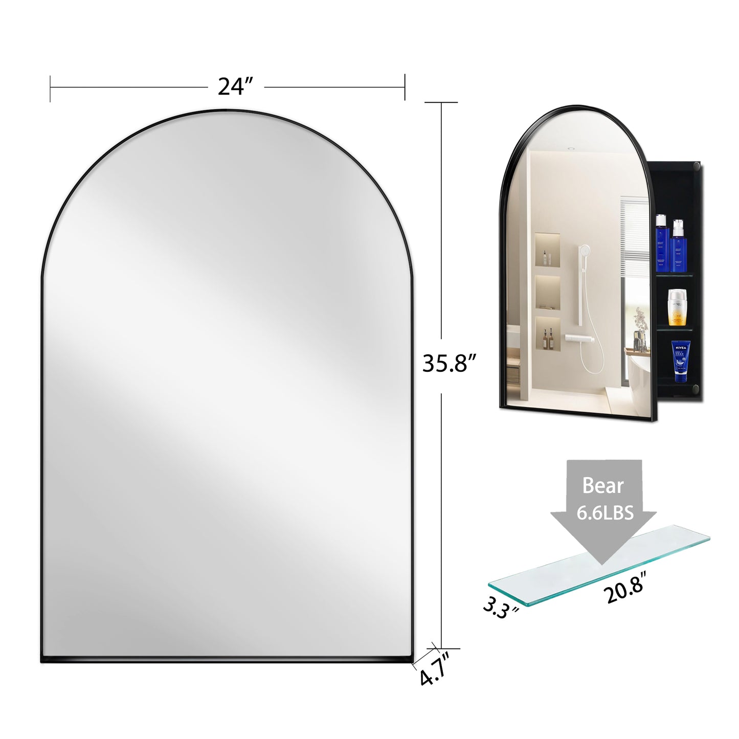 Sleek Arched Medicine Cabinet with Mirror & Adjustable Shelves