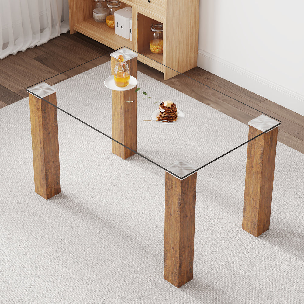 Sleek Glass & Wood Dining Table