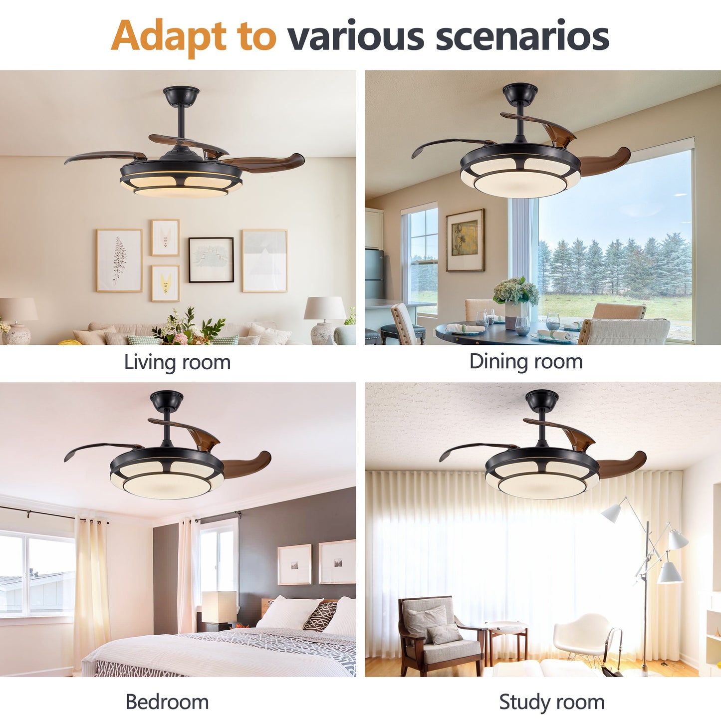 Sleek Retractable Ceiling Fan Light